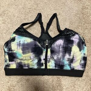 Victoria’s Secret 38C sports bra black with multicolored geometric design